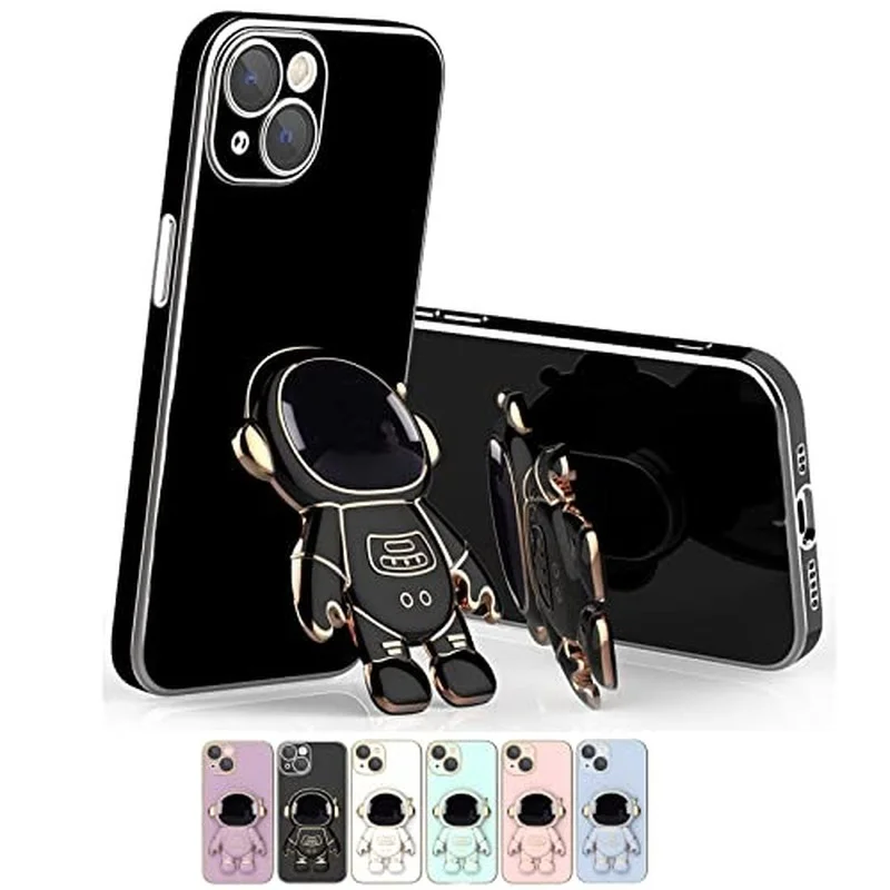 3D Astronaut Plating Stand Holder Phone Case  Astronaut Folding  Phone Case For  iPhone 13 12 11 Pro Max XS Max XR X Plus