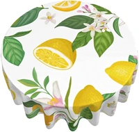 spring yellow lemon tablecloth round washable lemon flower table cover for kitchen dining picnic party indoor outdoor 60 inch