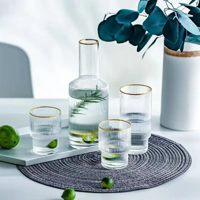 

800ml Gold Rim Vertical Glass Kettle Household Transparent Cup Water Set Cold Water Jug Wine Bottle Juice Glass Wine Set