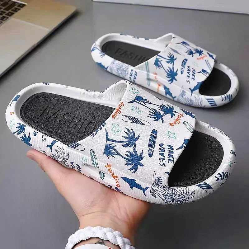 

2023 Mens Summer Slippers Sandals Beach Slides Flip Flop Printing Thick Soled Boys Girls Unisex House Home Bathroom Shoes