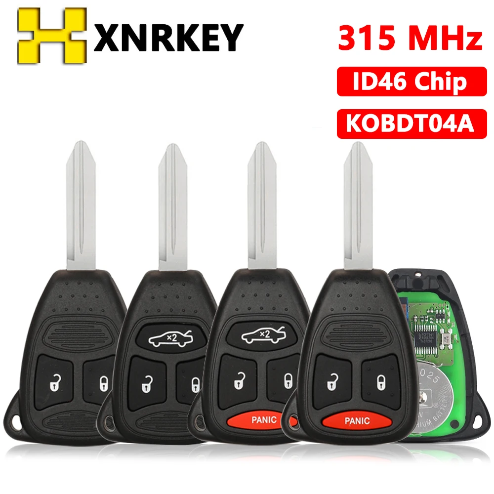 

XNRKEY 3/4 Button Remote Key 315mhz ID46 for Dodge Chrysler Jeep Dakota Durango Charger 300 Aspen Grand Cherokee KOBDT04A