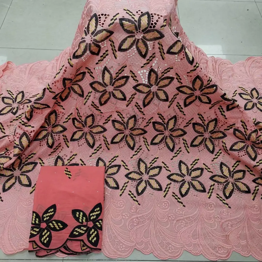 

Swiss voile Lace Fabric 100% Cotton Embroidery High Quality African French Tulle Lace Fabrics For Wedding 5+2Yards