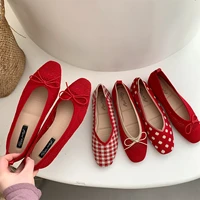 korean fashion women flats shoes casual red ballet shoes bow knit lazy shoes shallow mouth ladies loafers zapatos para mujer