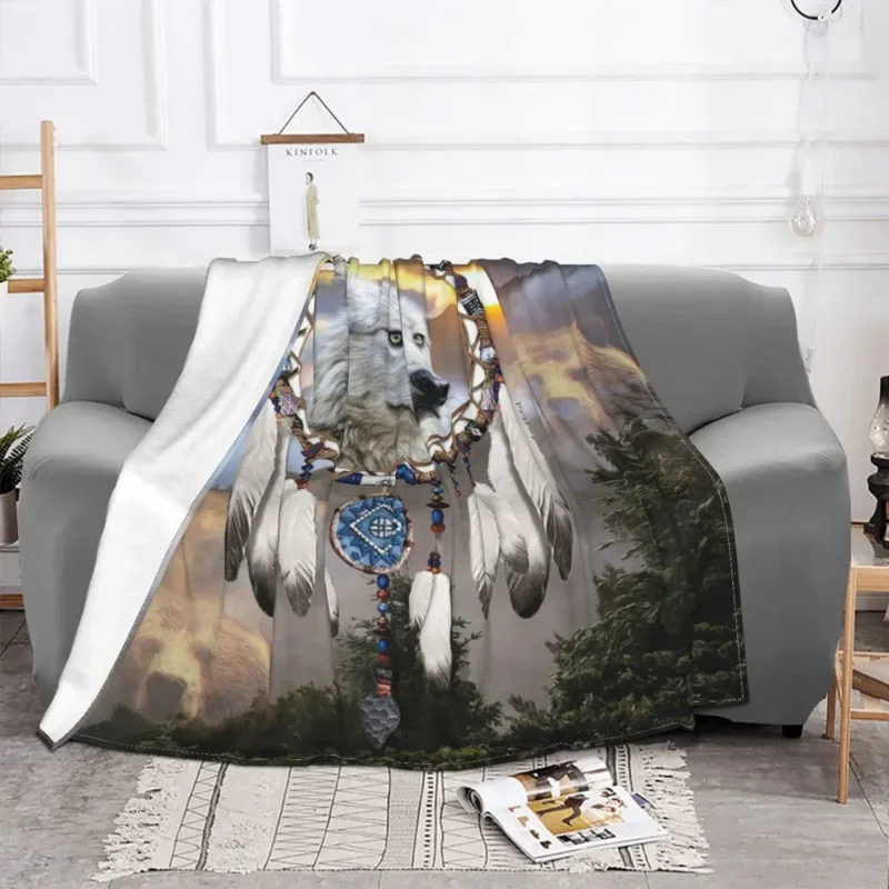 

Wolf Bear Dreamcatcher Blanket Fleece Printed Pretty Magic Breathable Warm Throw Blankets For Bed Bedroom Bedspread