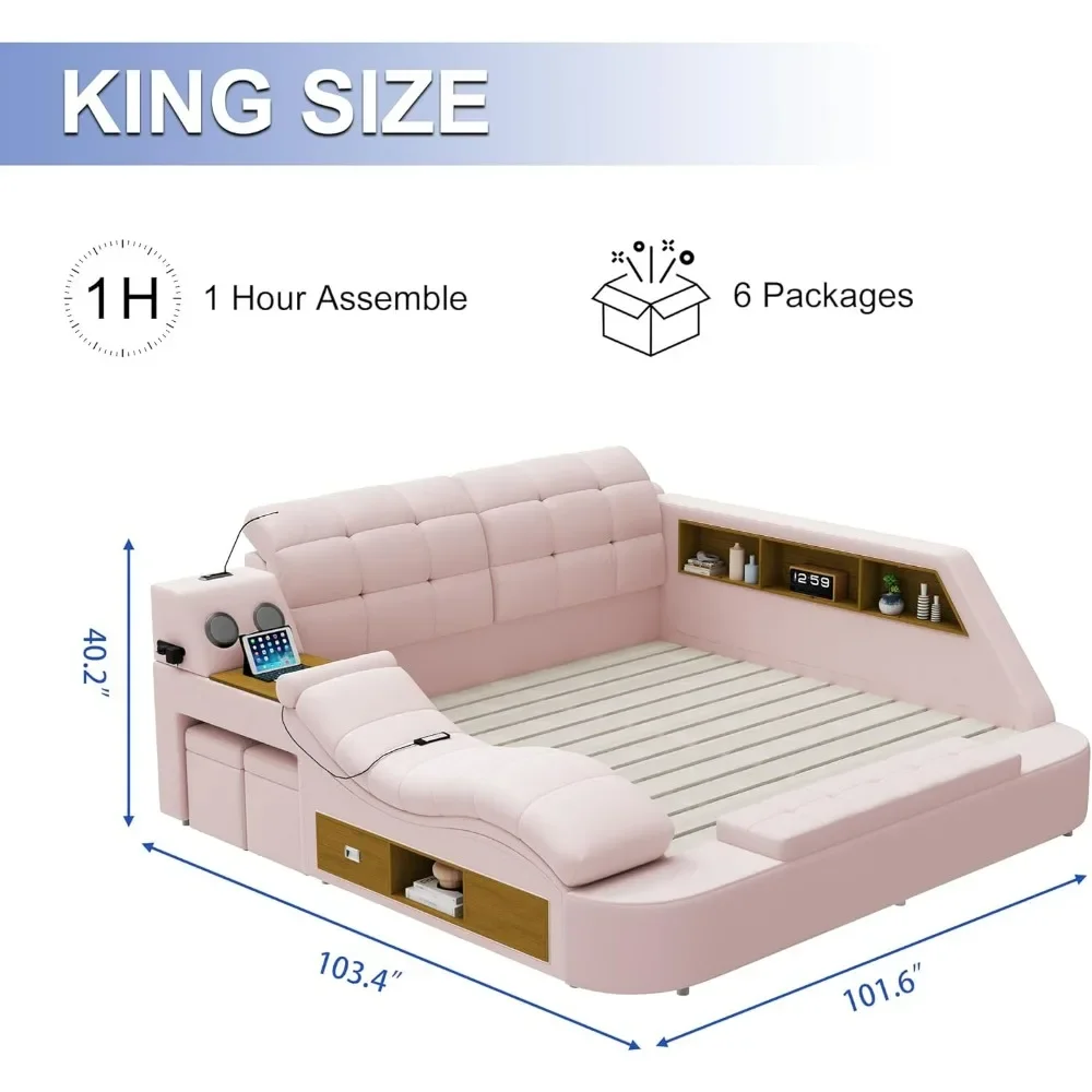 Роскошный умный каркас кровати King многофункциональный мягкая платформа с