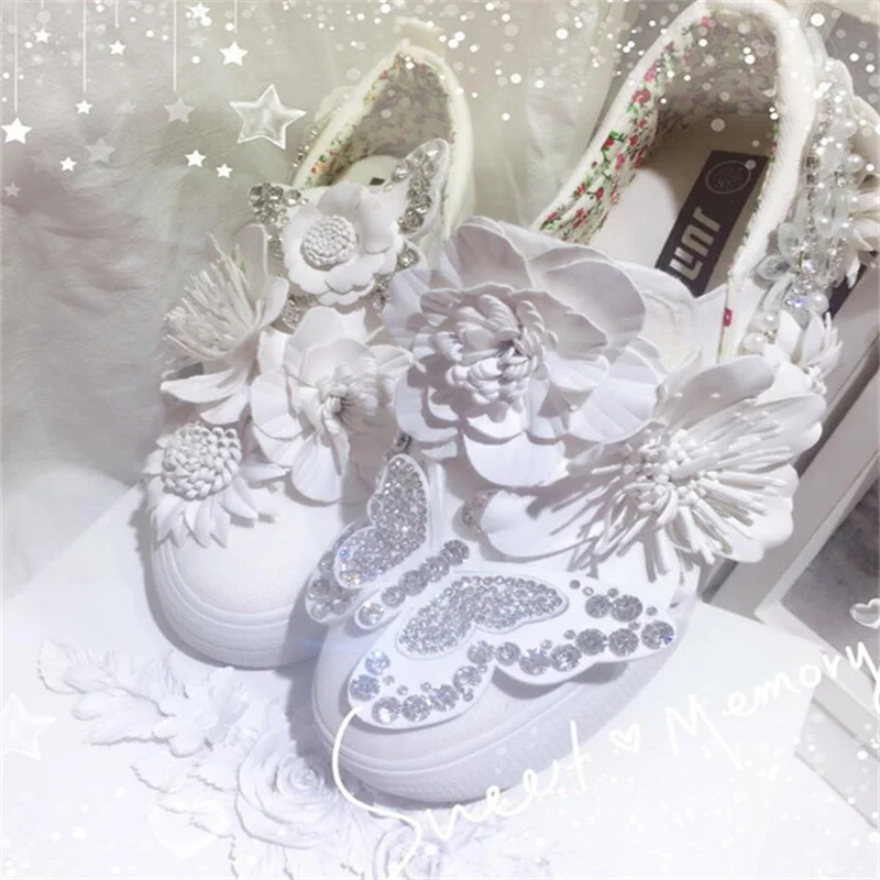 

Hand-made three-dimensional flower butterfly low top canvas shoes Casual shoes Slipper women's single shoes comfortable