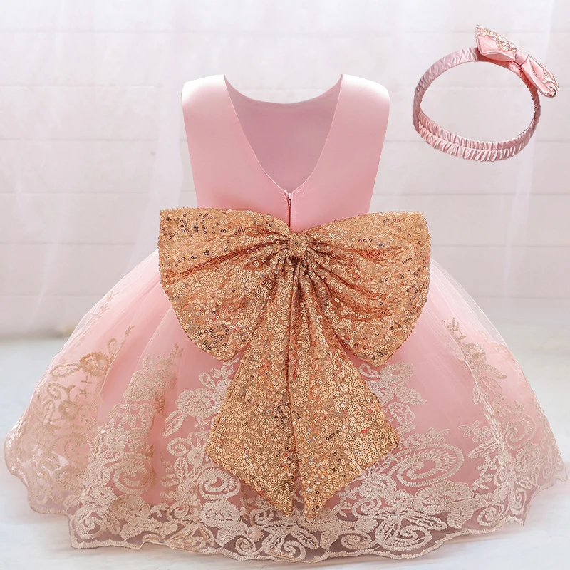 

Flower Elegant Girls Party Dresses for Kids Backless Lace Tulle Christmas Princess Dress Big Bow Cute Children's Evening Gown
