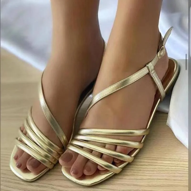 

Soft Flat Women's Summer Shoes Fashion PU Leather Sandals with Hollow Strap Solid Gladiator Style Breathable Sandaleas De Mujer