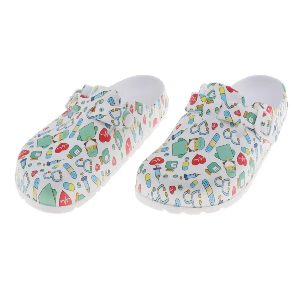 

Women Printed Work Shoes for Nursing Chef Kitchen Restaurant, Summer Casual Resistant Clogs Flat Shoes