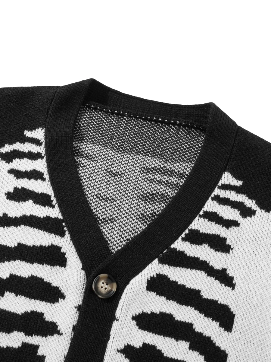 

Women Halloween Cardigan Long Sleeve V-neck Button Closure Skeleton Fall Casual Knit Top Sweater