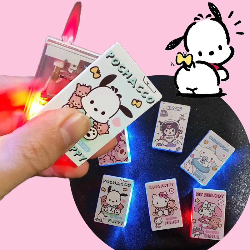 

Kawaii Sanrio Hello Kitty Lighter Flashing Cinnamoroll Pochacco Kuromi My Melody Creative Windproof Inflatable Cigarette Lighter