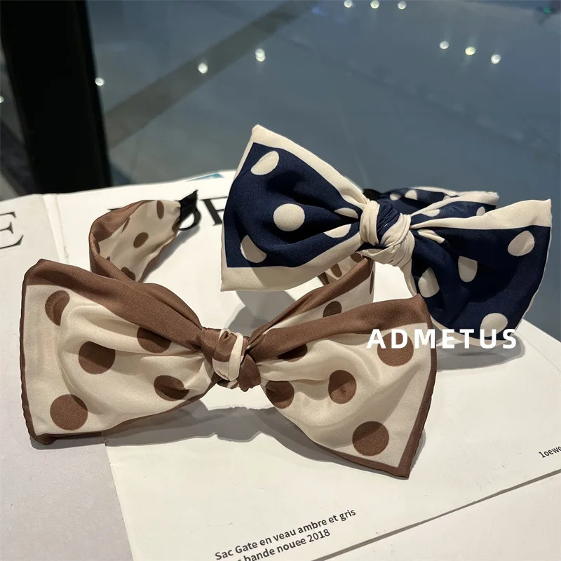 

Autumn Bow Polka Dot Hairband Fabric Wide Brimming Removable Bow Small Fresh Polka Dot Hairband Girl