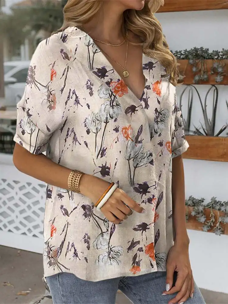 

ZANZEA Spring Fashion Women Printing Blouse Half Sleeve V-Neck High Low Tops Bohemian Femme Casual Elegant Holiday Shirt 2022