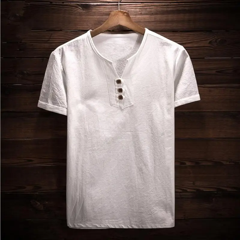 

Hot Sale 2022 Summer vintage brand men shirt big size men's v-neck short sleeve cotton linen shirt plus size clothing M-6XL 7XL
