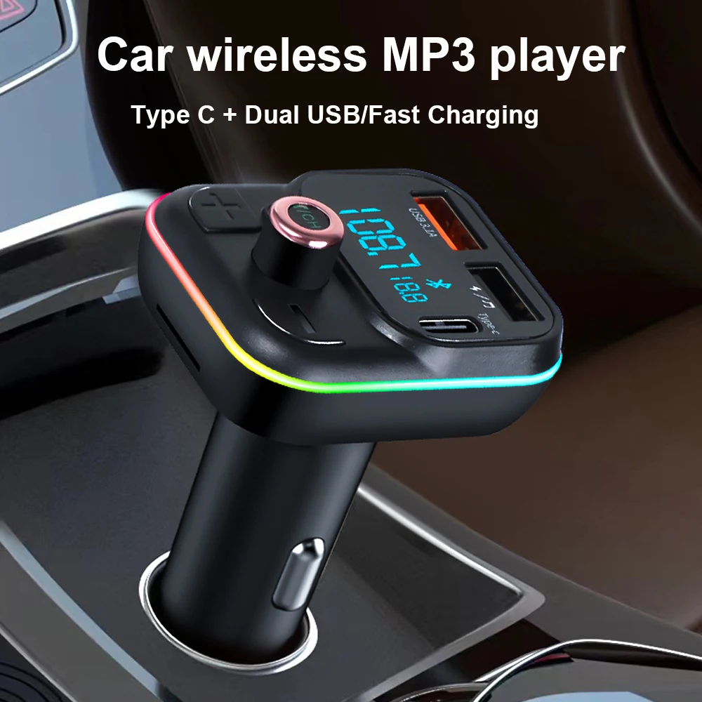 

Автомобильный Bluetooth 5,0 FM-передатчик Тип C с двойным USB-портом, автомобильное зарядное устройство, гарнитура громкой связи, автомобильный комплект с MP3-плеером, поддержкой TF-карты 32 Гб ZW