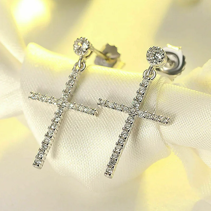 

2022 New Luxury Crucifix silver color korean Earrings for Women Anniversary Gift Jewelry Wholesale E6664