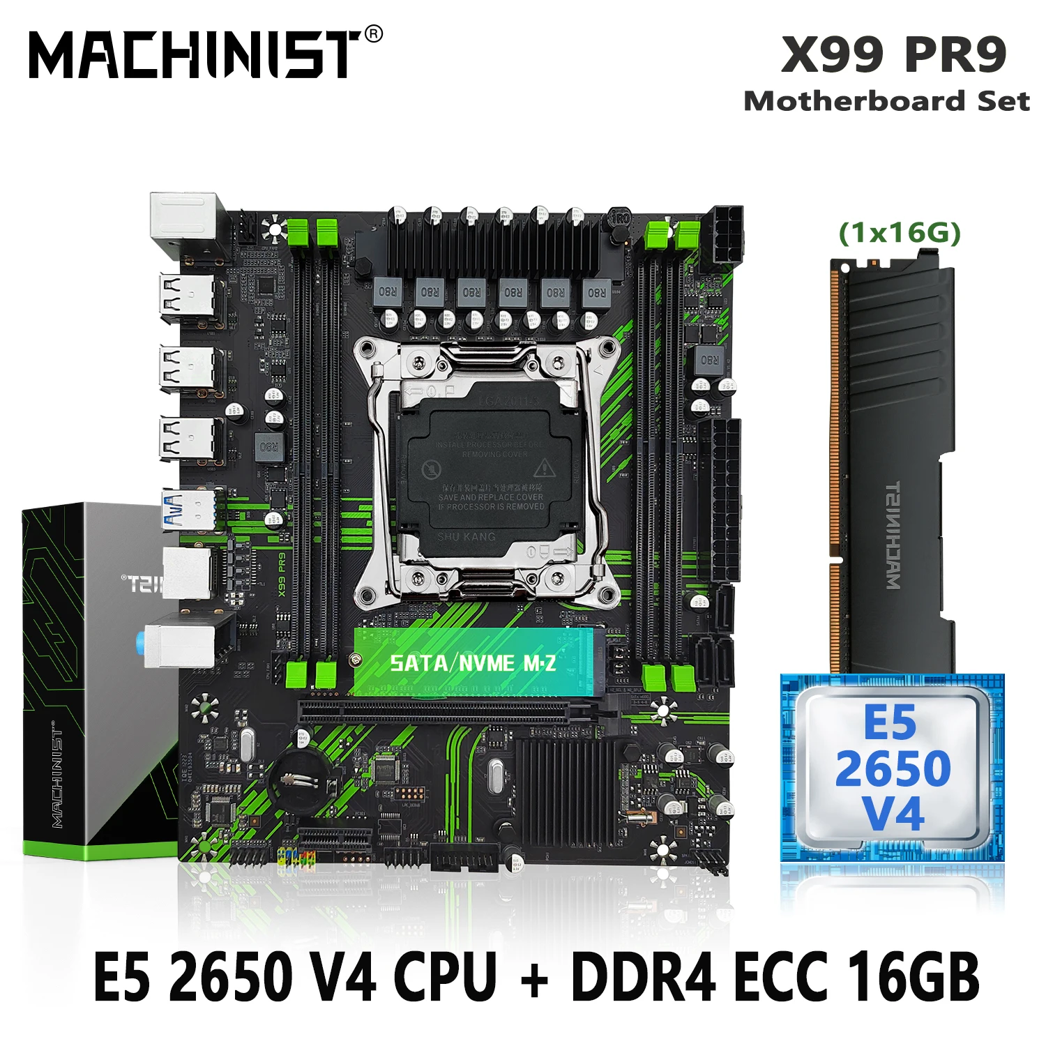 MACHINIST PR9 X99 комплект материнской платы LGA 2011-3 комплект Xeon E5 2650 V4 процессор с 16 Гб DDR4 ECC RAM память SSD NVME M.2