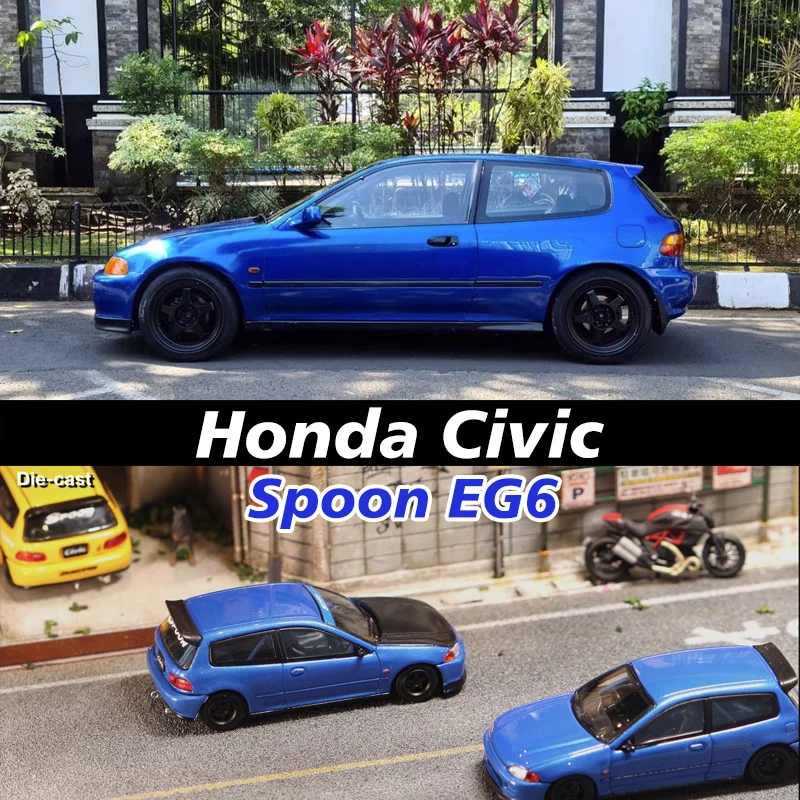 

SW 1:64 CIVIC Тип R ложка EG6 синяя наклейка Гальваническая коллекция моделей автомобилей из сплава Коллекционная миниатюрная машина игрушки уличное оружие