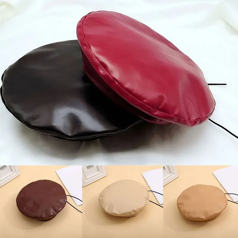 Женский модный берет однотонный из искусственной кожи теплая шапка-бини для