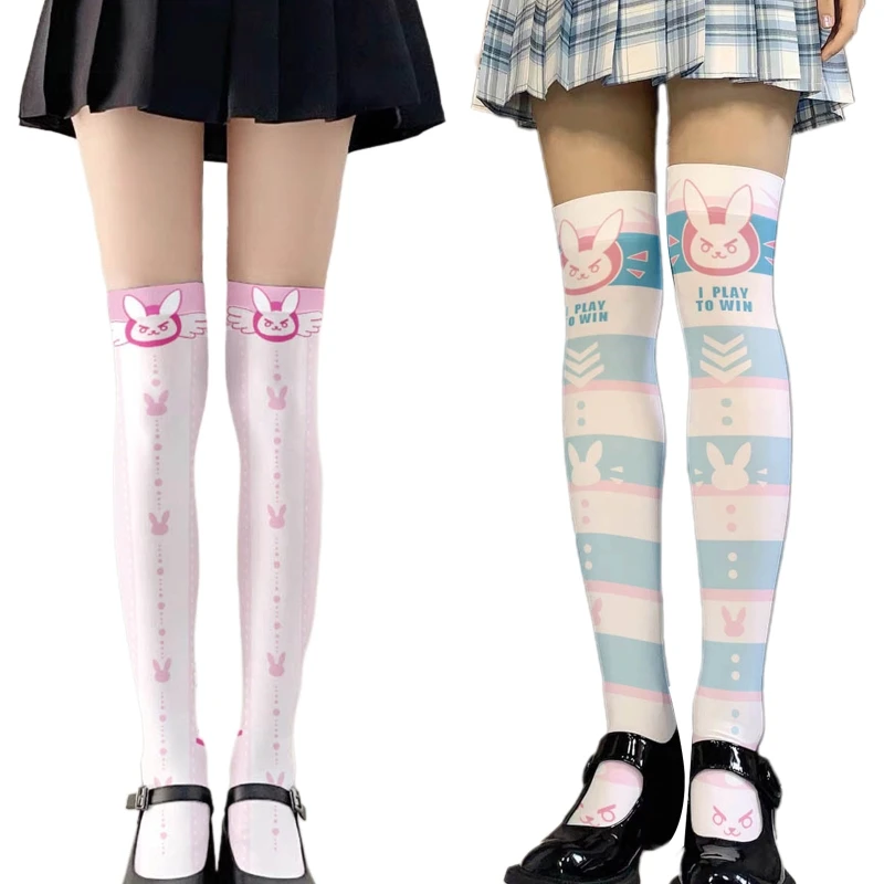 

Cartoon Angry Rabbit Printed Thigh High Stockings Anime Over Knee Socks