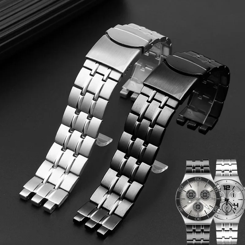 

19mm 21mm Metal Watchband For Swatch Yvs451 Yvs435 Ycs443G Black Sliver Stianless Steel Watch Strap Bracelet Watch Accessories