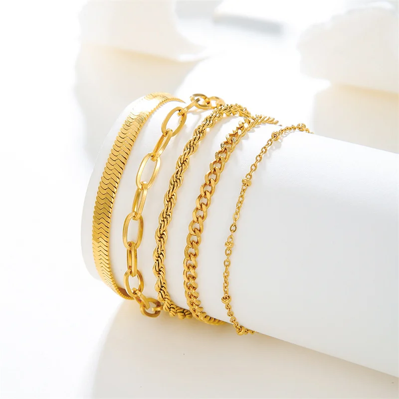 

Fashion Classic Stainless Steel Twist Cuban Chain Bracelet Set Punk Gold Color Multilayer Metal Bracelet for Women Jewelry Gifts