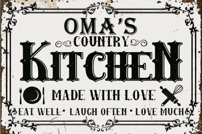 

Алюминиевая деревянная вывеска OMA'S COUNTRY KITCHEN ~ 10x7,5 дюйма С гордостью Произведено в Онтарио, Канаде!