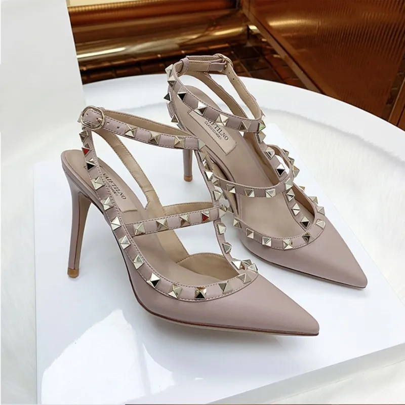 Summer Women's Ankle Strap Super High Heel Sandals 2023 Genuine Leather Matte Rivet Pumps Shoes Fashion Designer Women's Shoes41