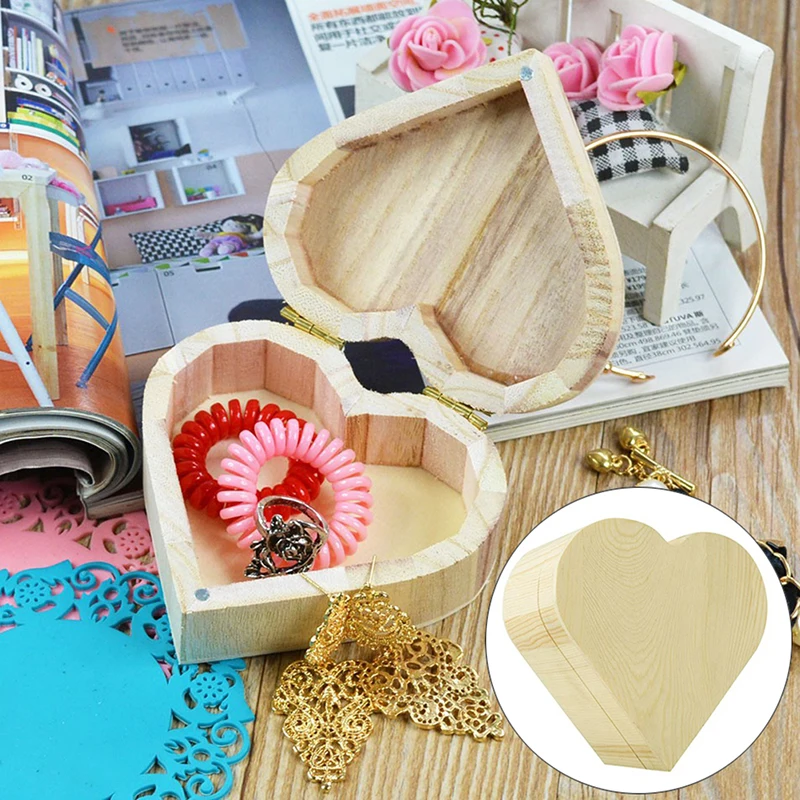 Retro Creative Wood Packing Heart Box Storage Box Earrings Ring Make Up Jewelry Holder Gift Organizer