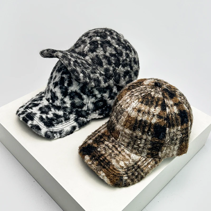 Осень и зима новые бейсболки унисекс в клетку с леопардовым принтом