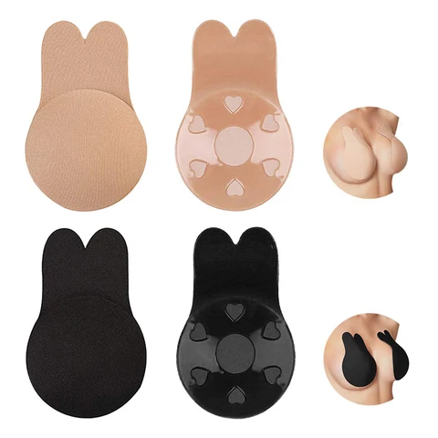 Solid Color Women Push Up Bras Adhesive Silicone Strapless Invisible Bra Reusable Sticky Breast Lift Nipple Cover Rabbit Bra Pad