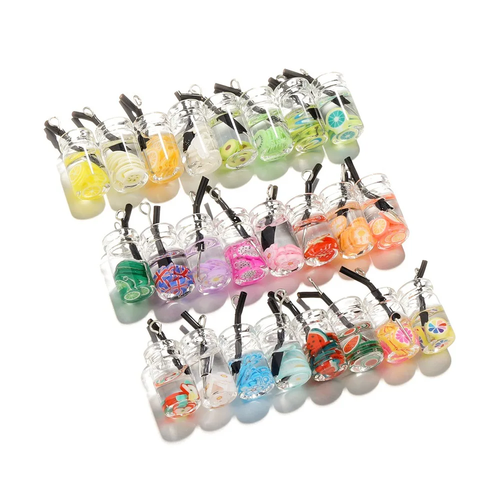 

10Pcs 10x25mm Resin Charms Fruit Juice Cup Bottle Pendant for Jewelry DIY Earrings Necklace Key Chain Making