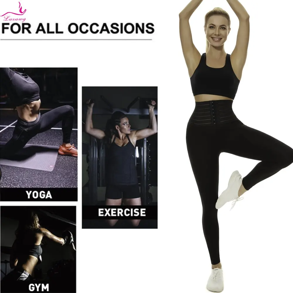 LAZAWG Yoga Pant for Women Flat Belly Leggings Tummy Control Trousers High Waist Ladies Body Shaper Slimming Sport Gym Workout