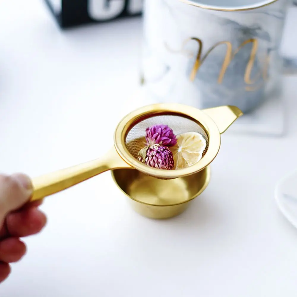 

Durable Handle Rotating Stainless Steel Tea Strainer with Drip Bowl Fine Mesh Infuser