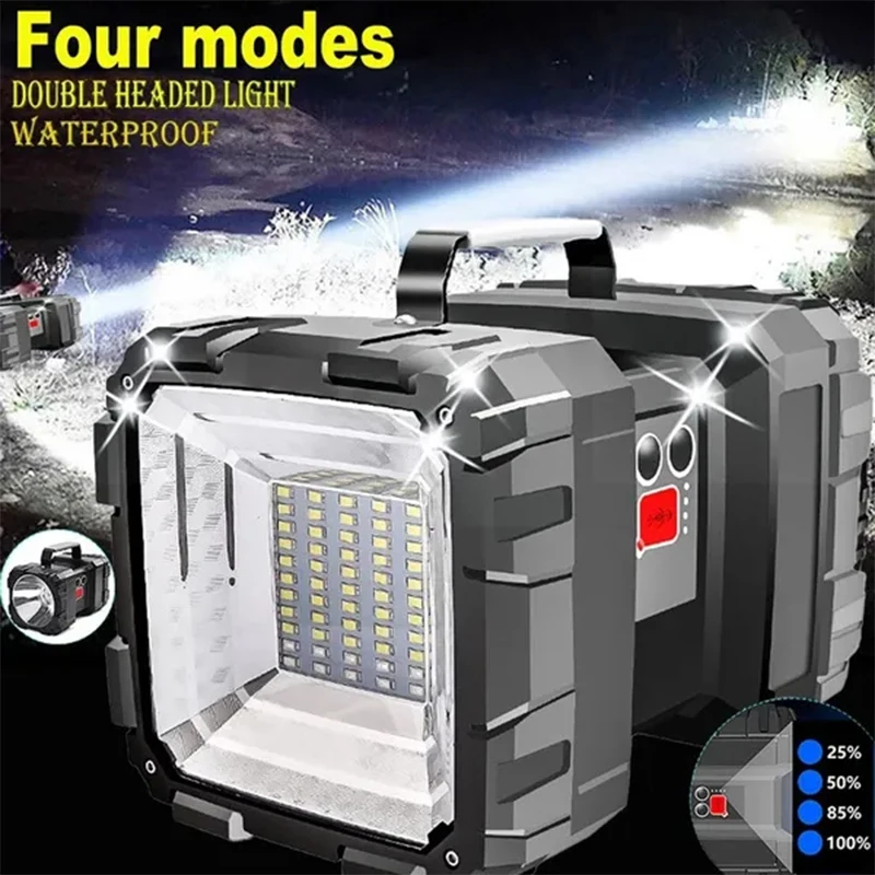 Super Bright XHP100 LED Usb Rechargeable Double Head Searchlight Handheld Flashlight Work Spotlight Floodling Light