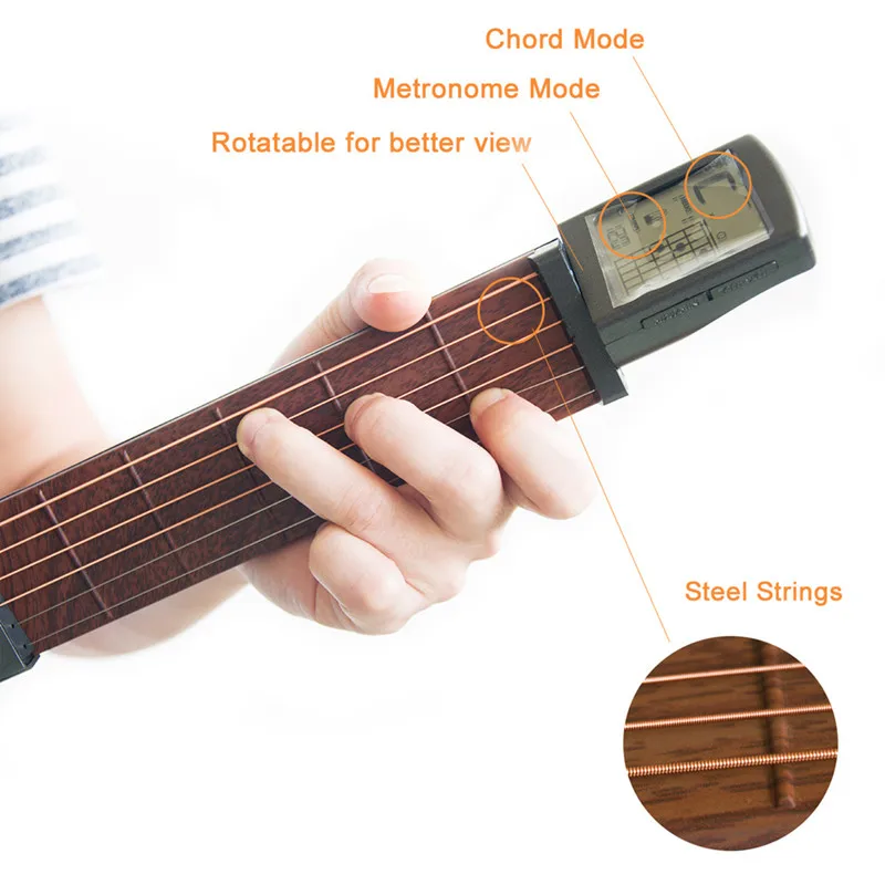 

SCT-80 Pocket Guitar Chord Practitioner Chord Trainer Practice Tool Can Rotate Chord Diagram Screen Guitar Finger Trainer