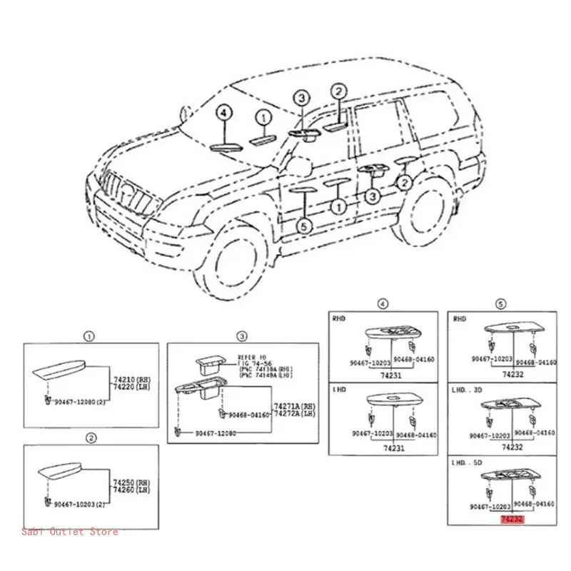Замените 74232-60440 подходит для Land CruiserPrado LC120 автомобильные аксессуары интерьера