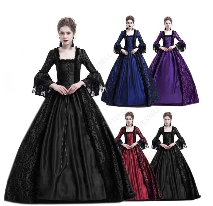 

Gothic Queen Palace Medieval Costume S-5XL Women Retro Square Collar Victorian Nobleman Dress Vintage Lace Bandage Corset Dress