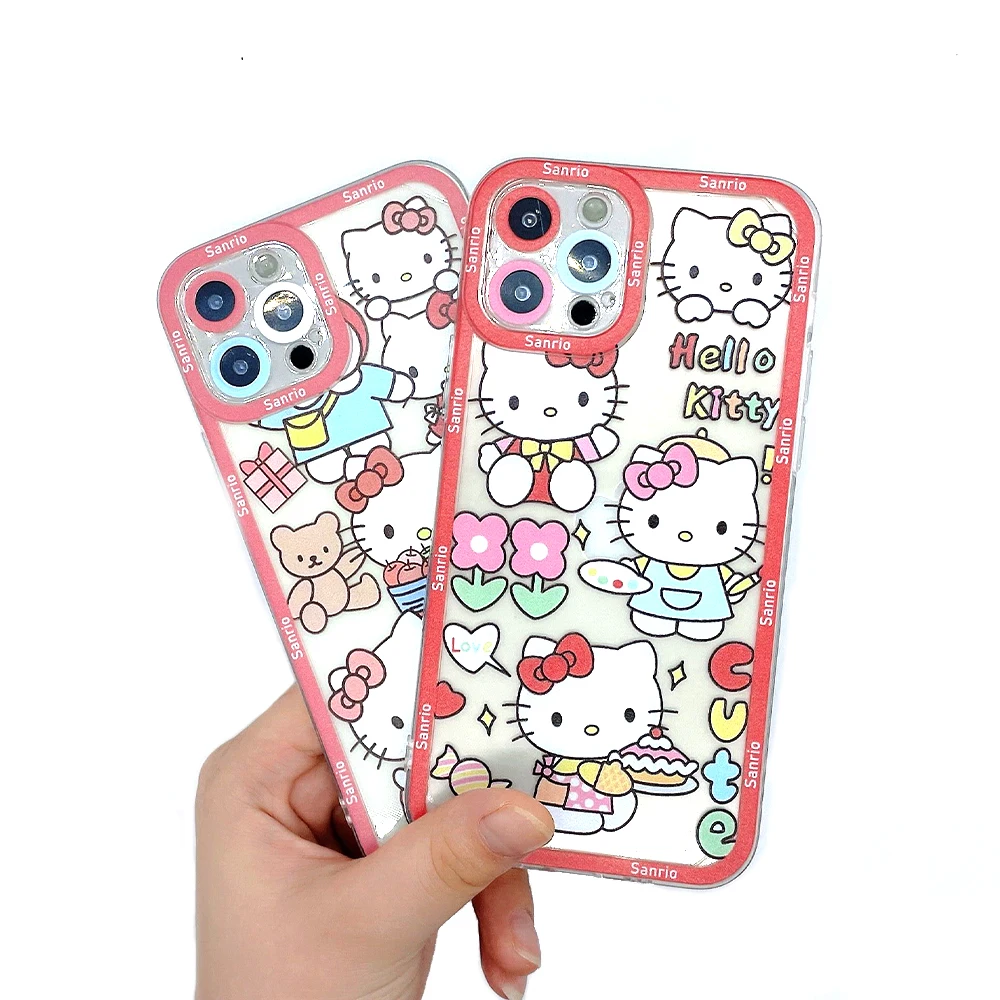 

Kawaii Sanrio Hello Kitty Transparent Phone Case For iPhone 13 12 11 Pro Max Mini XR XS Y2k Girl Cute Soft Protective Cover