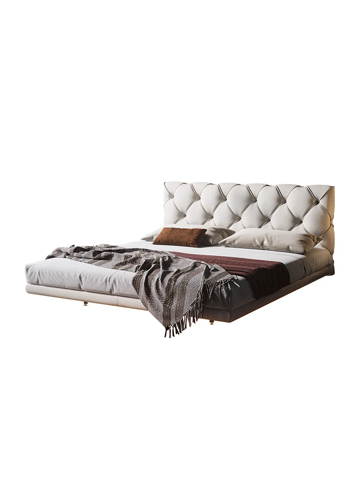 

Italian minimalist floating leather bed small family light luxury modern master bedroom big bed double wedding bed new in 2022