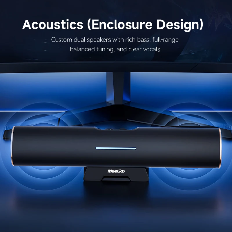 Фото Портативная Bluetooth-колонка MeeGoo с креплением, стереозвук 2*3 Вт, Bluetooth 5.3 и двойной режим работы USB/Type-C, крепление на стол/монитор, с регулировкой громкости №3