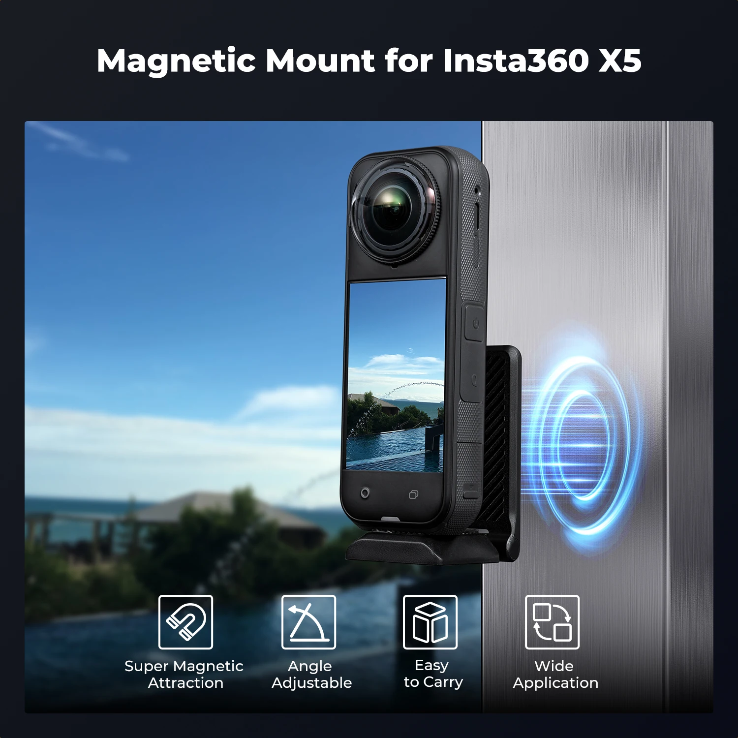Фото Магнитное крепление K&F Concept, подходит для Insta360 X5, быстрая установка, металлическое основание, безопасное крепление, портативный аксессуар для стрельбы №1