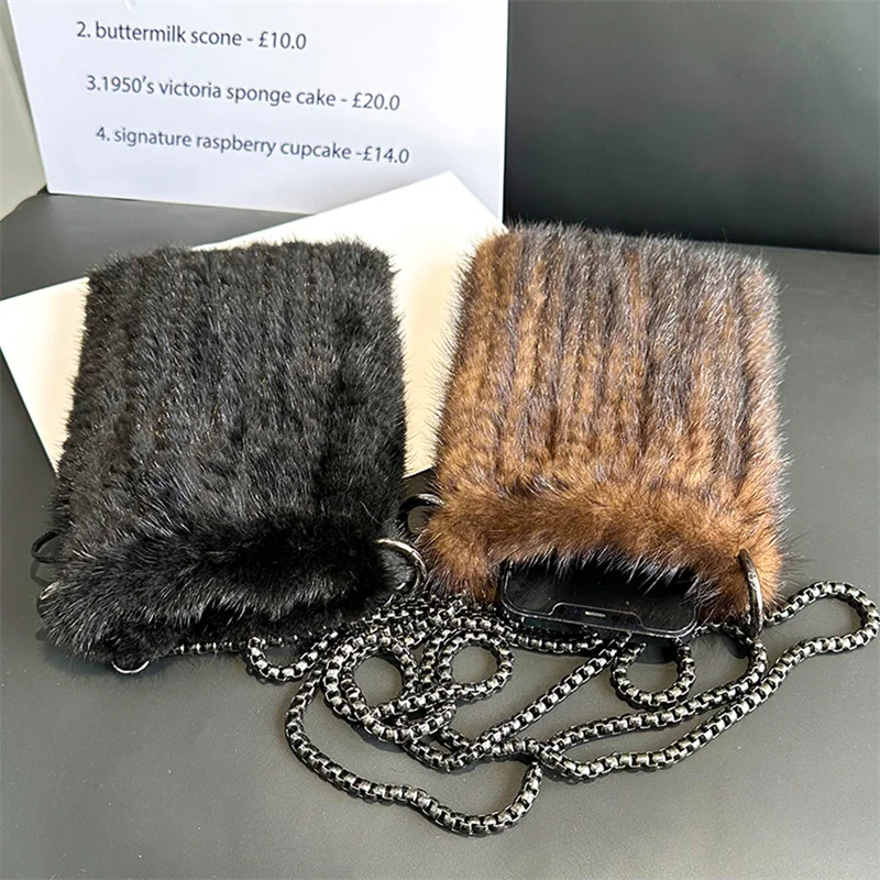 Women's Fur Mobile Phone Bag Autumn and Winter Mink Knitted Mobile Phone Bag Fashion Shoulder Bag High Quality Women's Fur Bag