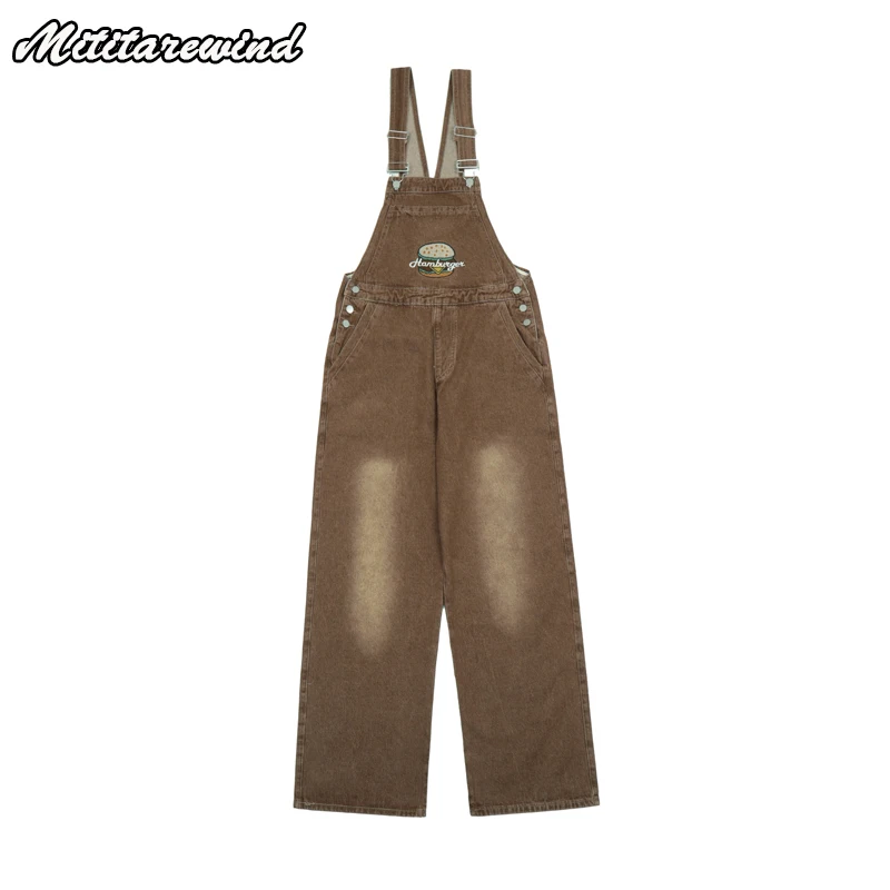 Американский винтажный дизайнерский комбинезон гамбургера с вышивкой Свободные