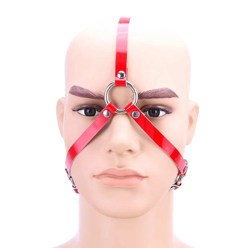 Red Patent Leather Sex BDSM Bondage Mask Slave Fetish Mask Headgear Exotic Accessories Sex Toys For Adults Games