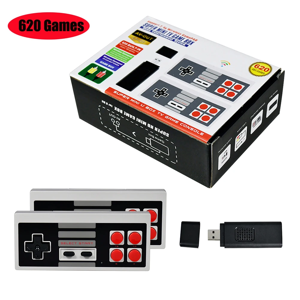 

Retro TV USB Game Console Stick Wireless Controller Build In 621 Classic Video Games Player TV Player HD Machine with 2 Gamepads