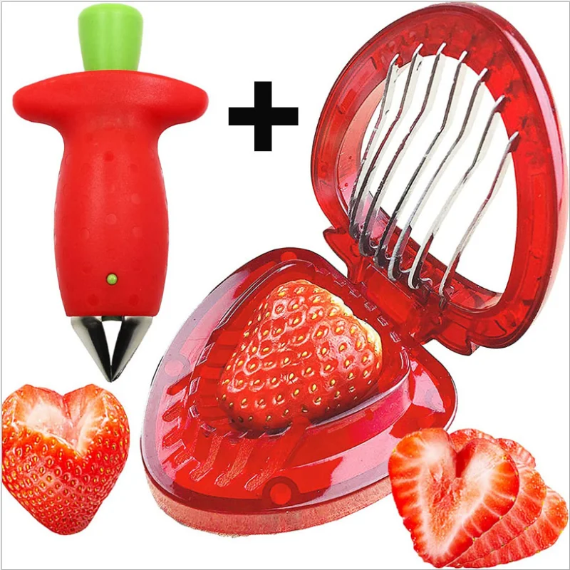 

Strawberry Slicer Cutter Stainless Steel Strawberry Huller Fruit Leaf Stem Remover Fruit Slicing Tool Kitchen Gadget Accessories