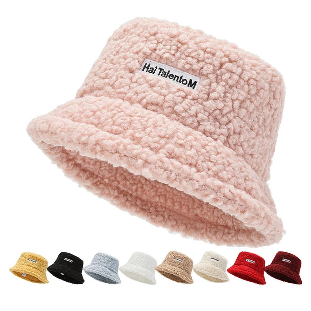

Women's Winter Warm Bucket Hat Wool Fleece Fluffy Fisherman Hat Fuzzy Solid Color Outdoor Panama Fisherman Accessories