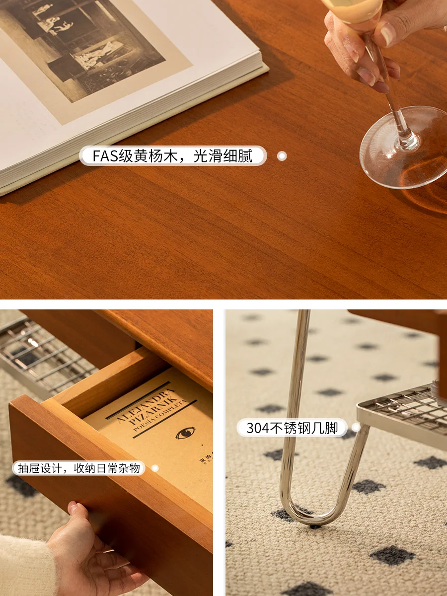 Маленький чайный столик Huxing из нержавеющей стали в винтажном стиле массива