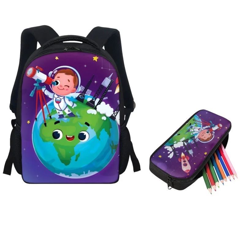 

Twoheartsgirl Cartoon Planet Astronaut Pattern School Bags 2pcs/Set Pupil Kindergarten Backpack Pencil Case Baby Mini Schoolbags
